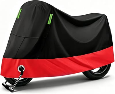 Motorbeschermhoes, motorhoes voor buiten, zeildoek, winterbestendig, hoes voor scooter, scooter, bromfiets (265 cm x 105 cm) (zwart rood)