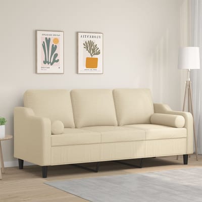 vidaXL - Driezitsbank - met - sierkussens - 180 - cm - stof - crèmekleurig