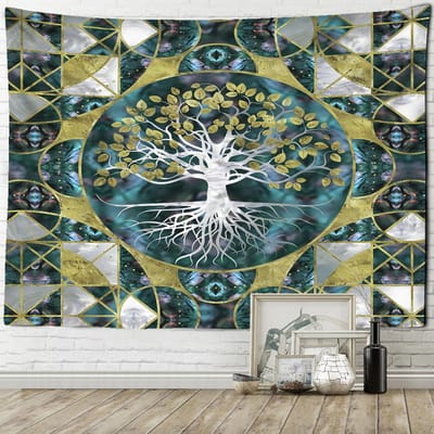 Tapisserie murale en tissu polyester psychédélique avec motif d'arbre de vie, imprimé style bohème, décoration d'intérieur 95x70cm