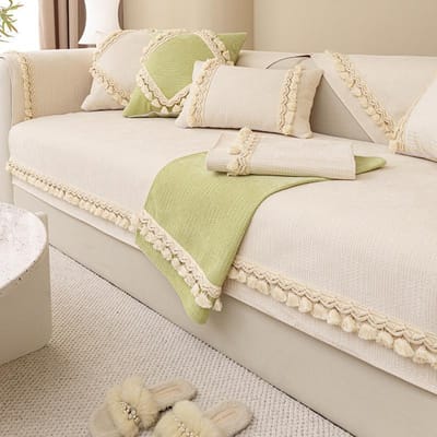 Nouveaux Coussins de Canapé en Chenille Pour Toutes Saisons ,Coussins de Salon Antidérapants ,Housses de Canapé Tout Inclus Serviettes en Tissu Pour Salon 70*70cm beige