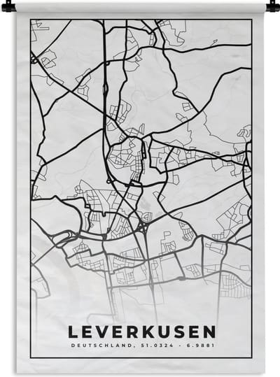 Wandkleed - Wanddoek - Plattegrond - Leverkusen - Kaart - Stadskaart - 120x180 cm - Wandtapijt