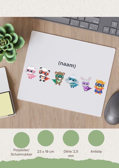 Akyol - dieren superhelden met eigen naam Muismat - Superhelden - kinderen - leuke cadeau voor iemand die van houdt van superhelden - verjaardagscadeau - kado - gift - 23 bij 19 cm