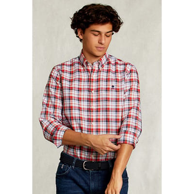 River Woods Custom Fit Checked Shirt Linen-cotton Multi Red Size: S | Casual Shirts Outlet | Heren | Wit