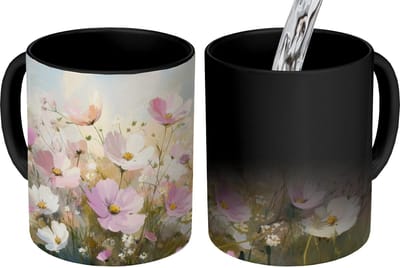 Magische Mok - Foto op Warmte Mokken - Koffiemok - Bloemenveld - Lichte tinten - Geschilderd - Magic Mok - Beker - 350 ML - Theemok