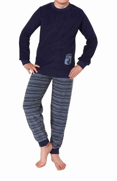 Jongens pyjama van badstof met lange mouwen met manchetten en skateboard motief