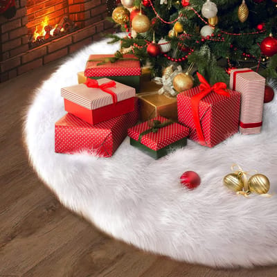 Ronde kerstboomdeken van 120 cm, witte pluche nepbont, kerstboombedekking en vloerdecoratie voor feestelijke sfeer