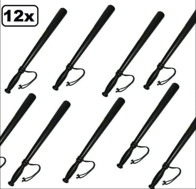 12x Politieknuppel plastic zwart luxe 53cm - politie knuppel festival carnaval thema feest police