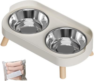 Verhoogde Hondenkommen - Dubbele Voerbak - Comfortabel Eten - Spatwaterdicht Ontwerp - 2x 400ml - Wit