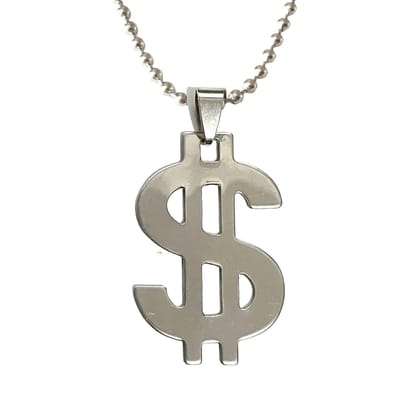 Winkrs - RVS Dollar Teken Hanger – 3,5 cm – Dollar Sign Hanger Inclusief Ketting van 50 cm - Carnaval