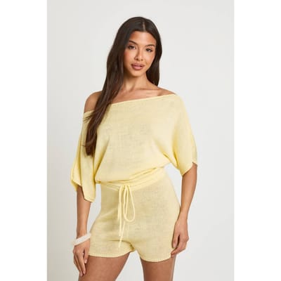 boohoo Dames Luchtig Gebreid Strandvest Met Slash-hals | Citroen | Maat: Small