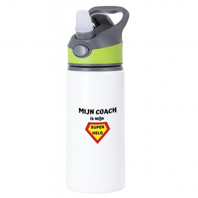 Hacebo® - mijn coach is mijn superheld waterfles met rietje groen - Coach - super coach - sport - verjaardag - cadeautje voor coach - coach artikelen - kado - geschenk - water fles - 650ML