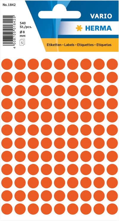 Herma 1842 Etiket Rond 8mm Rood - 10 pakjes met 5 velletjes a 540 stickers - Voordeelverpakking