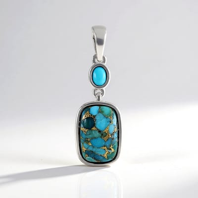 Cavill - Blauwe Turkoois Hanger - 925 Sterling Zilver - Platina Geplateerd - 3,78 ct Turkoois Cabochon - Handgemaakt Elegant - Sieraden voor Dames