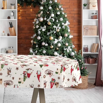 ANRO Tafelkleed Kerstkabouter Rood Ovaal 160x140cm Rechte rand Afwasbaar Waterafstotend