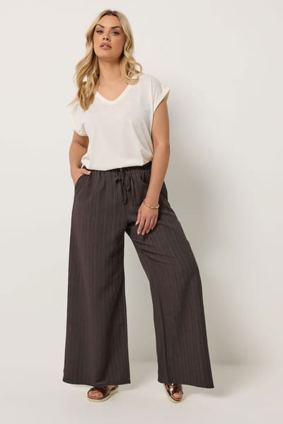 Yours Bruine Getextureerde Broek Met Wijde Pijpen Size Short > 42