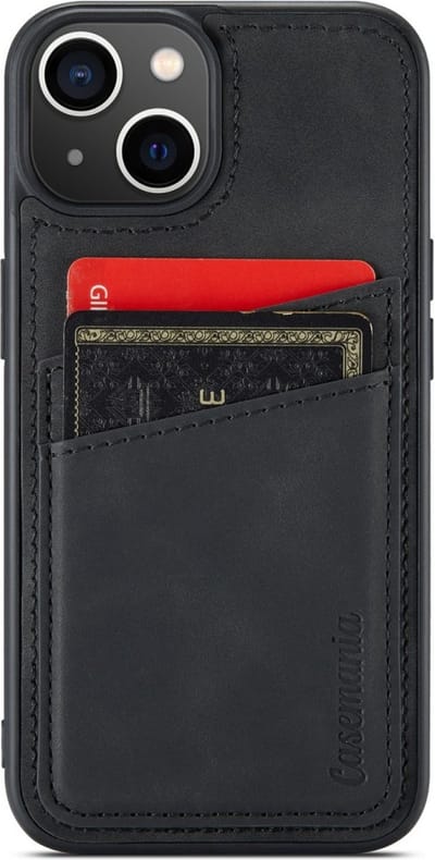 Suede back cover met pasjes vakje - Geschikt voor iPhone 13 / iPhone 14 - Suede/TPU backcover - Zwart