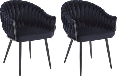 Colenis® - Wave Eetkamerstoel - Set Van 2 - Zwart - Fluweel - Velvet - Design