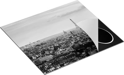 Chefcare Inductie Beschermer Skyline van Parijs tijdens Zonsondergang - Zwart Wit - 60x50 cm - Afdekplaat Inductie - Kookplaat Beschermer - Inductie Mat