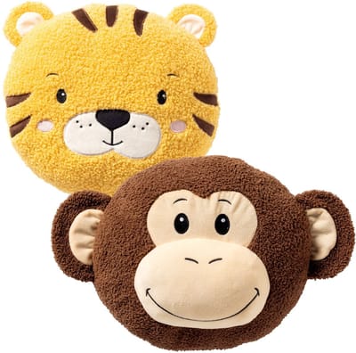 KUSSENSET - 2-delig - ronde funkussens - Ø30 cm - aap en tijger - bruin, geel