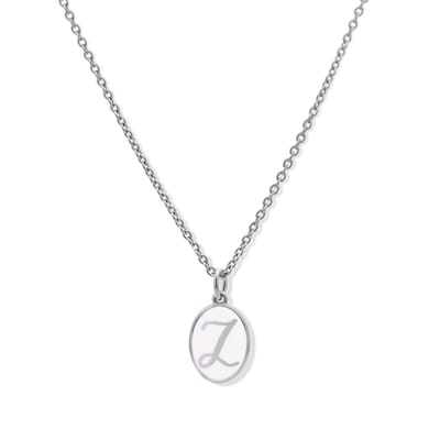 New Bling 9LA-20059-Z Zilveren Ketting met Letterhangertje - Z - Ovaal - 12x8,8mm - Emaille - Lila - Initiaal Sieraad - Rhodium - Zilver
