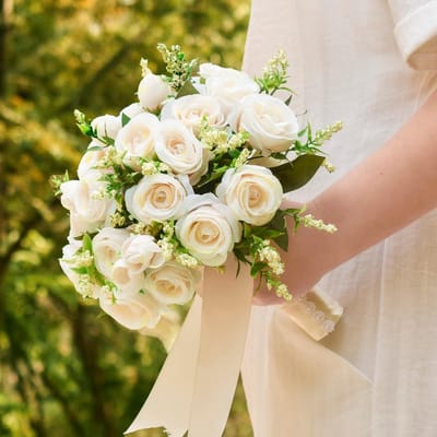 Ivoor bruidsboeket 7,8 inch zijden rozen rustieke bruiloft decoratie