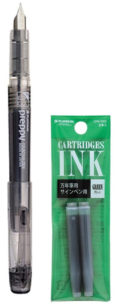 Platinum - Preppy Fountain pen Japan - Extra Fine - 0,2 - ZWART - vullingen GROEN