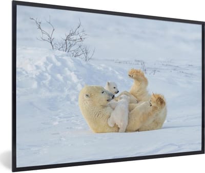 Fotolijst incl. Poster - IJsbeer - Sneeuw - Dieren - 90x60 cm - Posterlijst - Kerstmis Decoratie - Kerstversiering - Kerstdecoratie Woonkamer - Kerstversiering - Kerstdecoratie voor binnen - Kerstmis