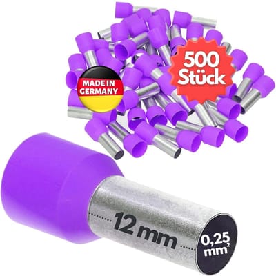 500 stuks Kalitec AE02512VI adereindhulzen geïsoleerd 0,25 mm² 12 mm lang paars I Made in Germany I Industriële kwaliteit
