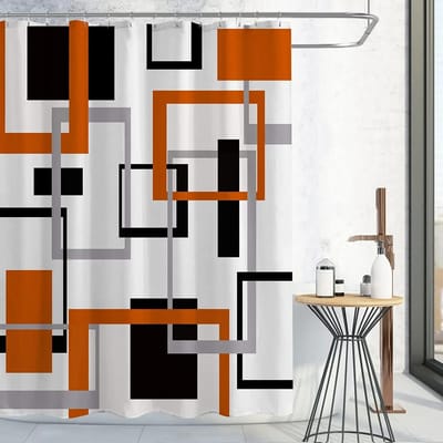 Zwart-Wit Douchegordijnen Zwart Grijs Geometrisch Abstract Mid-Century Modern Minimalistisch Stoffen Gordijn Voor Badkamerdecoratie W220H180(CM)-1 Pcs
