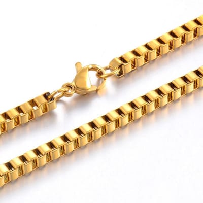 Strakke Heren Ketting Goud kleurig van Vierkante Schakels - 3mm - Kettingen Mannen - Papa Cadeau Voor Mannen - Vaderdag
