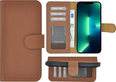 Hoesje Geschikt voor iPhone 13 Pro - Bookcase - Portemonnee Hoes Echt leer Wallet case Bruin