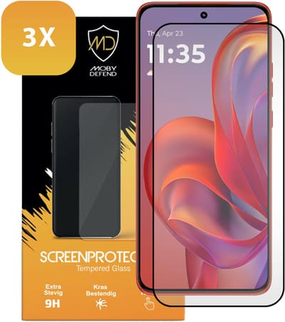 3-Pack MobyDefend Screenprotectors - Geschikt voor Motorola Edge 60 Neo - Screensavers Met Zwarte Randen - Gehard Glas