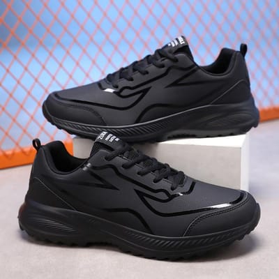 Groot leren oppervlak Heren hardloopschoenen Lichtgewicht en antislip Heren outdoor casual sportschoenen Modieus en veelzijdig 46 zwart