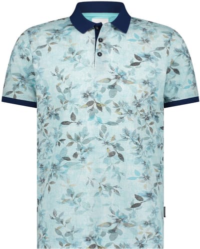 State of Art Poloshirt Piqué Print Lichtblauw - Maat M - Heren