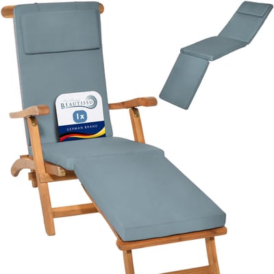 Beautissu LoftLux DC Ligbedkussen 175x45x5 cm Blauwgrijs – Ligstoelkussen Wasbaar