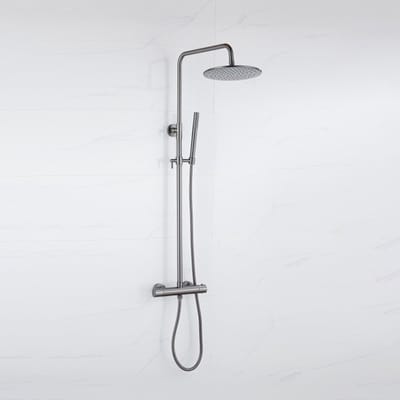 FugaFlow Eccelente Acces Regendoucheset - thermostatisch - 25cm hoofddouche - metalen slang - staaf handdouche - Geborsteld Gunmetal PVD
