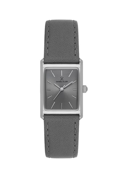 Daniel Klein DK.1.14124-1 - Horloge - Polshorloge - Analoog - Dames - Vrouwen - Leren band - Metaal - Vierkant - Strepen - Grijs - Zilverkleurig - Zwart