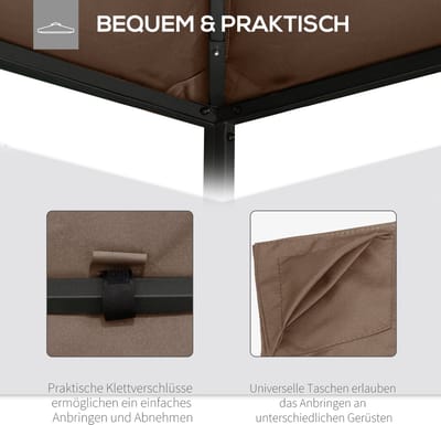 STILVORA Paviljoendak – Vervangend Dak Voor Paviljoen – 298 x 295 cm – Polyester – Koffiebruin – Voor Tuin En Terras – Met Afwateringsgaten