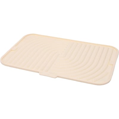 Tapis de séchage pour vaisselle en silicone avec design d'écoulement incliné, tapis antidérapant pour évier pour plan de travail de cuisine beige