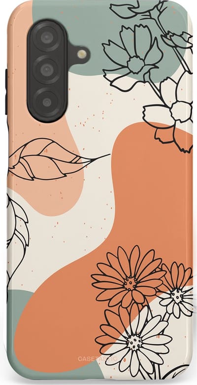 Casetastic hoesje geschikt voor Samsung Galaxy A26 - Dubbellaagse bescherming - Lijnenspel Botanisch - Fashion Case - Crème Saliegroen Perzik