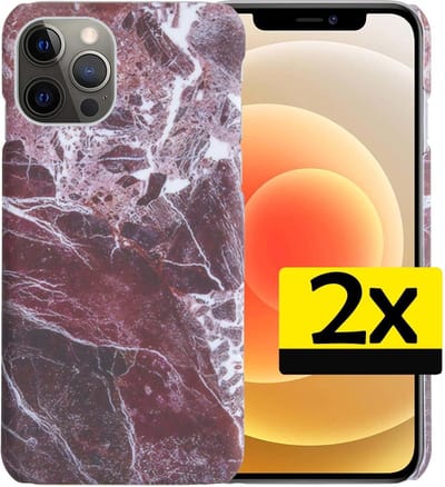 Hoesje Geschikt voor iPhone 12 Pro Hoesje Marmer Case Hard Cover - Hoes Geschikt voor iPhone 12 Pro Case Marmer Hoesje Backcover - Rood