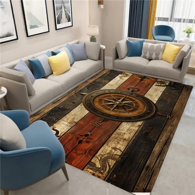 Retro Kompas Vintage Wereldkaart Vloerkleed, Tapijt voor Woonkamer Slaapkamer Bank Deurmat Decoratie Kinderspel Antislip Vloermat 50X80CM