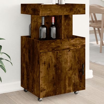 vidaXL - Drankkar - 50x41x89 - cm - bewerkt - hout - gerookt - eikenkleurig