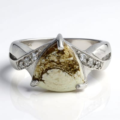 Cavill - Zilveren Ring 925 Sterling Zilver - 2,49 ct Braziliaanse Magnesiet Triljant - 0,103 ct Witte Topaas Pavé - Elegante Aardetinten