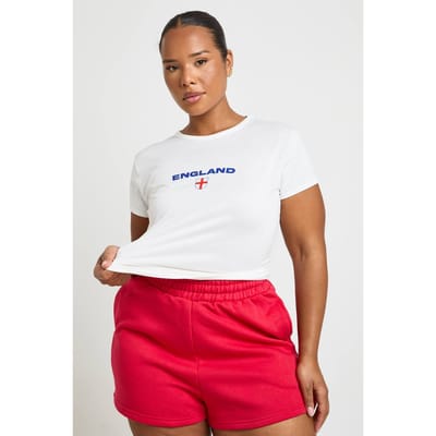 boohoo Dames Plus Engeland Voetbal Bedrukt Baby Tee | Wit | Maat: 50