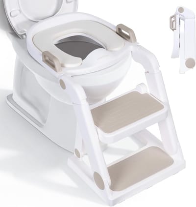 moovkee. Toiletverkleiner met Trapje Beige – 2-in-1 WC Verkleiner voor Peuters vanaf 1,5 Jaar – Inklapbaar, Verstelbaar & Antislip – Voorgemonteerd
