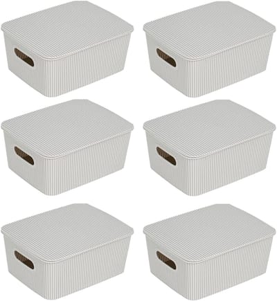 Set van 6 Stapelbare Opbergmanden met Deksel voor Badkamer en Kasten