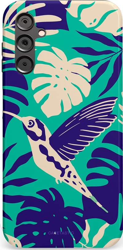Casetastic Hoesje Geschikt voor Samsung A14 (5G/4G) - Stijlvolle Beschermende Duo-layer Case - Paradijs Kolibrie