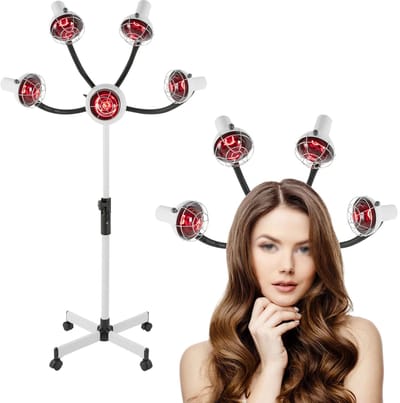 5-Kops Haarverwarmerlamp – Kleurprocessor met Infrarood – Verstelbare Hoogte & Wielen – Voor Kapsalon