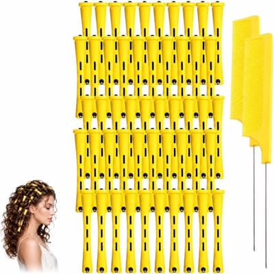 50 Stuks Haarrollers voor Permanente Krullen, Curlers en Perming Staven met 2 Kammen voor Haarstyling en DIY Haaraccessoires (Geel, 0.28")